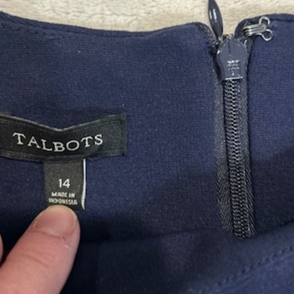 TALBOTS Navy Blue Sheath Shift Short Sleeve Stretch Work Business Casual Size 14 - Picture 8 of 10